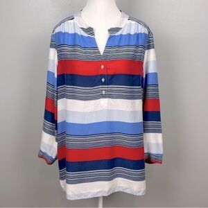 Talbots Tencel Lyocell red white blue striped popover tunic top, XL.
